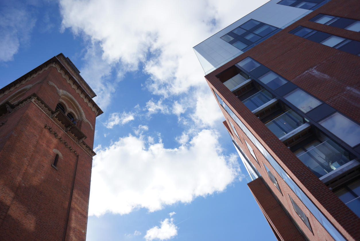 Ice Plant Hallé St Peter's in Cutting Room Square, Ancoats on a sunny day