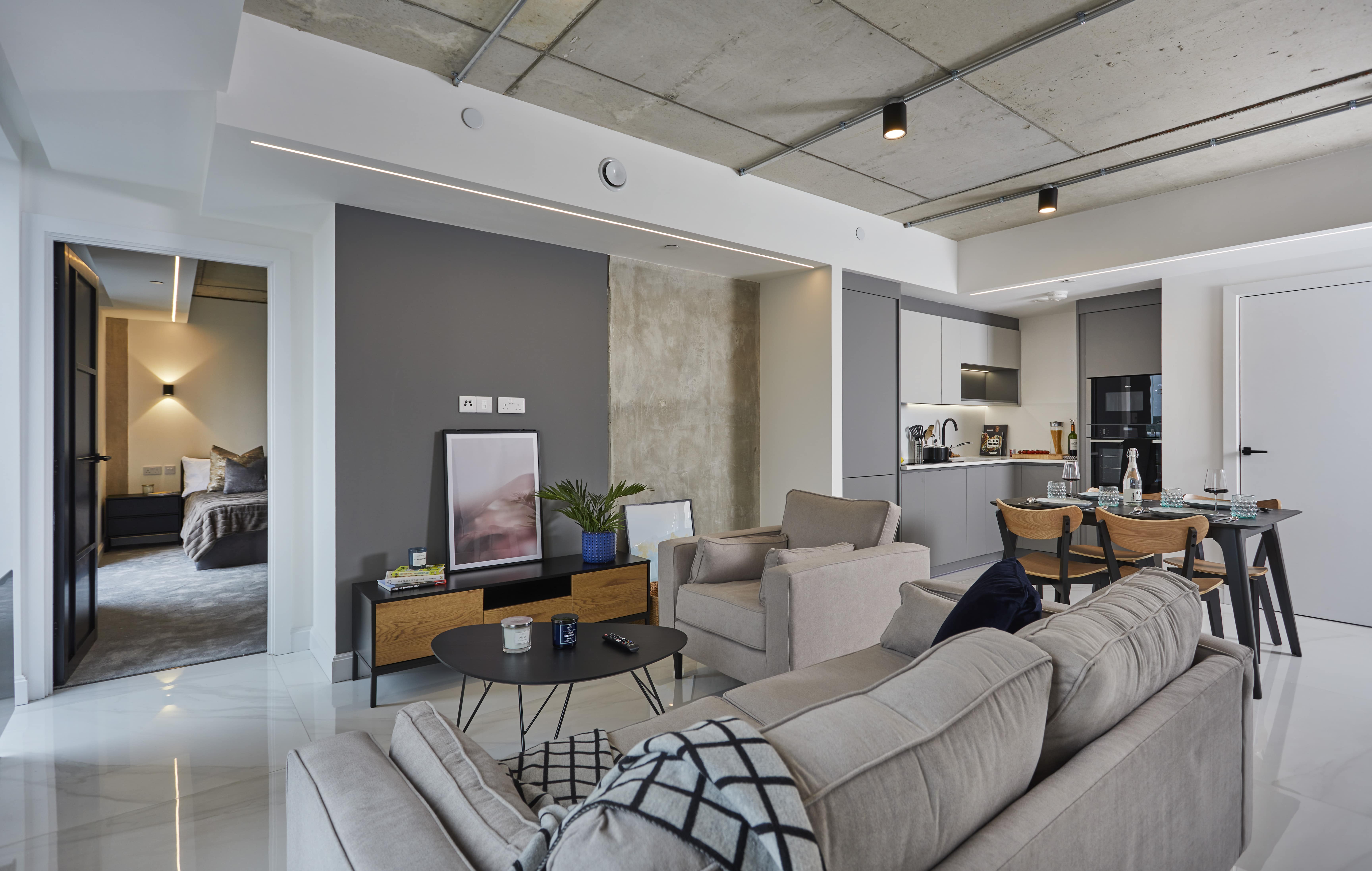 furnished living room in award winning one silk street